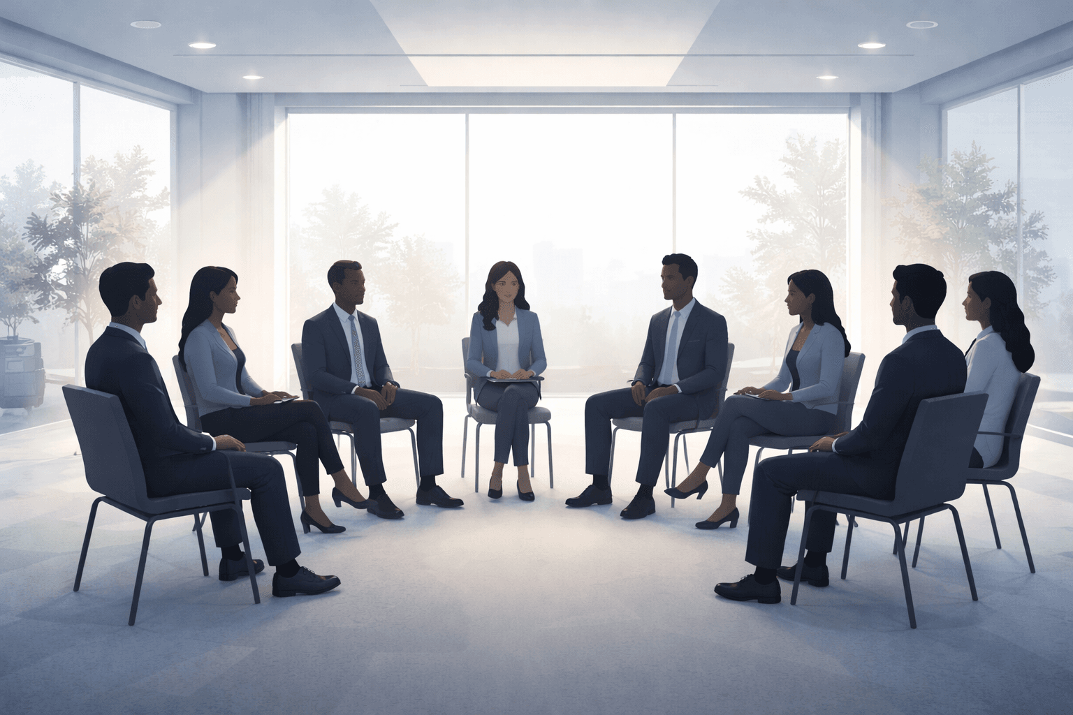 Dialogue participants in a seminar setting